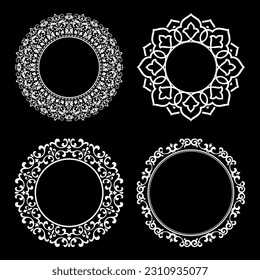 Set of decorative frames Elegant vector element for design in Eastern style, place for text. Floral black and white borders. Lace illustration for invitations and greeting cards.