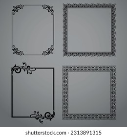Set of decorative frames Elegant vector element for design in Eastern style, place for text. Floral black and gray borders. Lace illustration for invitations and greeting cards