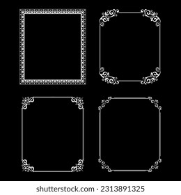 Set of decorative frames Elegant vector element for design in Eastern style, place for text. Floral black and white borders. Lace illustration for invitations and greeting cards.