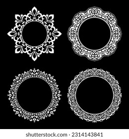 Set of decorative frames Elegant vector element for design in Eastern style, place for text. Floral black and white borders. Lace illustration for invitations and greeting cards.