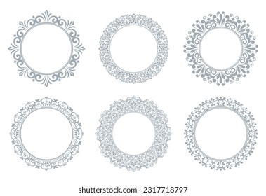 Set of decorative frames Elegant vector element for design in Eastern style, place for text. Floral gray and white borders. Lace illustration for invitations and greeting cards