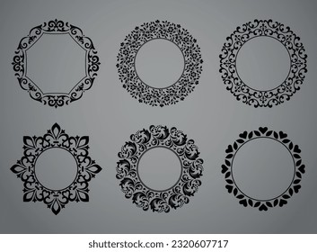 Set of decorative frames Elegant vector element for design in Eastern style, place for text. Floral black and gray borders. Lace illustration for invitations and greeting cards