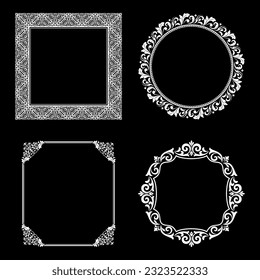 Set of decorative frames Elegant vector element for design in Eastern style, place for text. Floral black and white borders. Lace illustration for invitations and greeting cards.