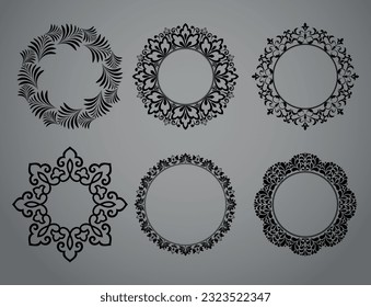 Set of decorative frames Elegant vector element for design in Eastern style, place for text. Floral black and gray borders. Lace illustration for invitations and greeting cards