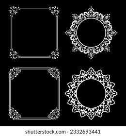 Set of decorative frames Elegant vector element for design in Eastern style, place for text. Floral black and white borders. Lace illustration for invitations and greeting cards.