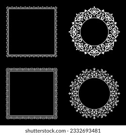 Set of decorative frames Elegant vector element for design in Eastern style, place for text. Floral black and white borders. Lace illustration for invitations and greeting cards.