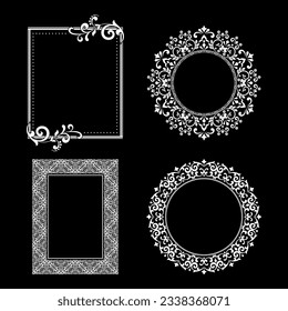 Set of decorative frames Elegant vector element for design in Eastern style, place for text. Floral black and white borders. Lace illustration for invitations and greeting cards.