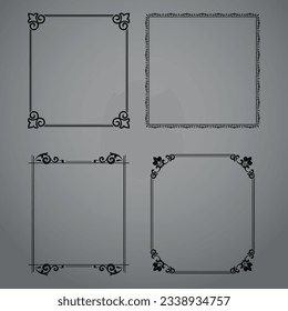 Set of decorative frames Elegant vector element for design in Eastern style, place for text. Floral black and gray borders. Lace illustration for invitations and greeting cards