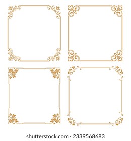 Set of decorative frames Elegant vector element for design in Eastern style, place for text. Floral gold and white borders. Lace illustration for invitations and greeting cards