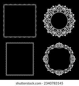 Set of decorative frames Elegant vector element for design in Eastern style, place for text. Floral black and white borders. Lace illustration for invitations and greeting cards.