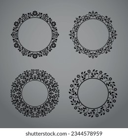 Set of decorative frames Elegant vector element for design in Eastern style, place for text. Floral black and gray borders. Lace illustration for invitations and greeting cards