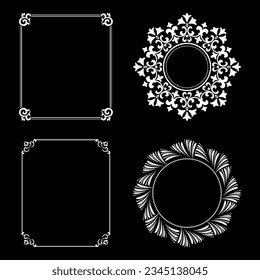 Set of decorative frames Elegant vector element for design in Eastern style, place for text. Floral black and white borders. Lace illustration for invitations and greeting cards.