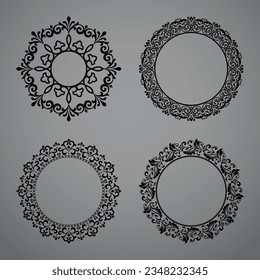 Set of decorative frames Elegant vector element for design in Eastern style, place for text. Floral black and gray borders. Lace illustration for invitations and greeting cards