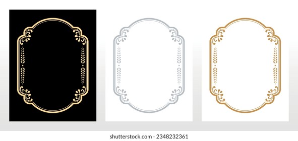 Conjunto de marcos decorativos Elegante elemento vector para el diseño en estilo oriental, lugar para el texto. Bordes florales. Ilustración de encaje para invitaciones y tarjetas de felicitación