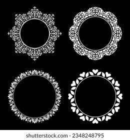 Set of decorative frames Elegant vector element for design in Eastern style, place for text. Floral black and white borders. Lace illustration for invitations and greeting cards.