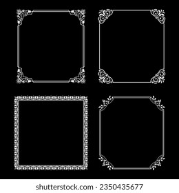 Set of decorative frames Elegant vector element for design in Eastern style, place for text. Floral black and white borders. Lace illustration for invitations and greeting cards.