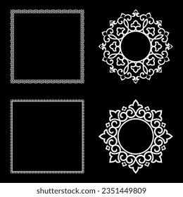 Set of decorative frames Elegant vector element for design in Eastern style, place for text. Floral black and white borders. Lace illustration for invitations and greeting cards.