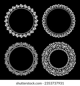 Set of decorative frames Elegant vector element for design in Eastern style, place for text. Floral black and white borders. Lace illustration for invitations and greeting cards.