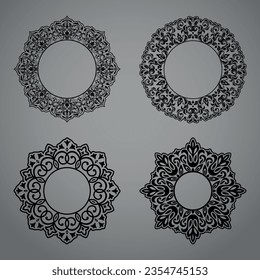 Set of decorative frames Elegant vector element for design in Eastern style, place for text. Floral black and gray borders. Lace illustration for invitations and greeting cards
