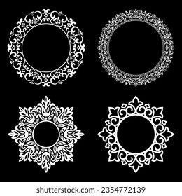Set of decorative frames Elegant vector element for design in Eastern style, place for text. Floral black and white borders. Lace illustration for invitations and greeting cards.