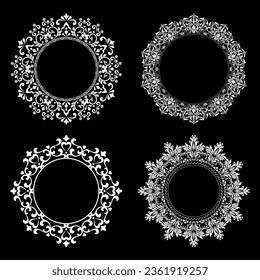 Set of decorative frames Elegant vector element for design in Eastern style, place for text. Floral black and white borders. Lace illustration for invitations and greeting cards.