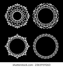 Set of decorative frames Elegant vector element for design in Eastern style, place for text. Floral black and white borders. Lace illustration for invitations and greeting cards.