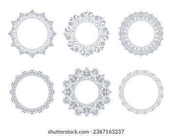 Set of decorative frames Elegant vector element for design in Eastern style, place for text. Floral gray and white borders. Lace illustration for invitations and greeting cards