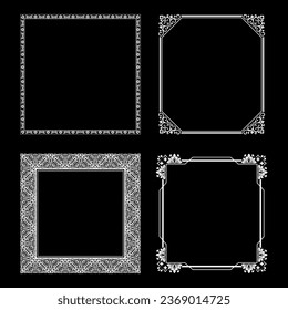 Set of decorative frames Elegant vector element for design in Eastern style, place for text. Floral black and white borders. Lace illustration for invitations and greeting cards.