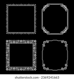 Set of decorative frames Elegant vector element for design in Eastern style, place for text. Floral black and white borders. Lace illustration for invitations and greeting cards.