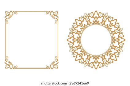 Set of decorative frames Elegant vector element for design in Eastern style, place for text. Floral gold and white borders. Lace illustration for invitations and greeting cards