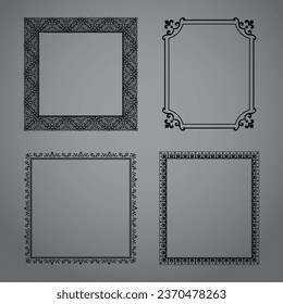 Set of decorative frames Elegant vector element for design in Eastern style, place for text. Floral black and gray borders. Lace illustration for invitations and greeting cards