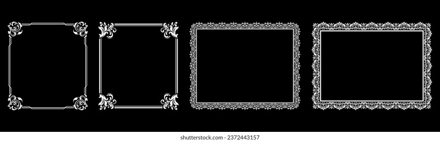 Set of decorative frames Elegant vector element for design in Eastern style, place for text. Floral black and white borders. Lace illustration for invitations and greeting cards.