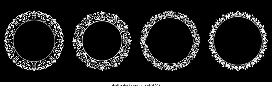 Set of decorative frames Elegant vector element for design in Eastern style, place for text. Floral black and white borders. Lace illustration for invitations and greeting cards.