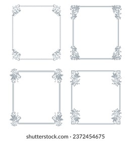 Set of decorative frames Elegant vector element for design in Eastern style, place for text. Floral gray and white borders. Lace illustration for invitations and greeting cards