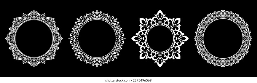 Set of decorative frames Elegant vector element for design in Eastern style, place for text. Floral black and white borders. Lace illustration for invitations and greeting cards.