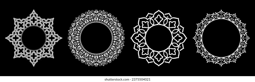 Set of decorative frames Elegant vector element for design in Eastern style, place for text. Floral black and white borders. Lace illustration for invitations and greeting cards.