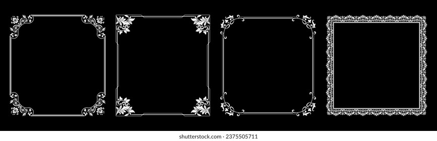 Set of decorative frames Elegant vector element for design in Eastern style, place for text. Floral black and white borders. Lace illustration for invitations and greeting cards.