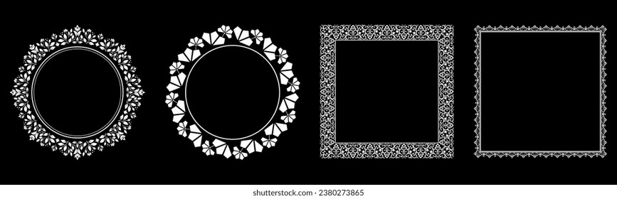 Set of decorative frames Elegant vector element for design in Eastern style, place for text. Floral black and white borders. Lace illustration for invitations and greeting cards.