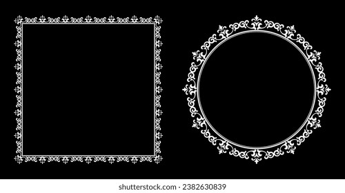 Set of decorative frames Elegant vector element for design in Eastern style, place for text. Floral black and white borders. Lace illustration for invitations and greeting cards.