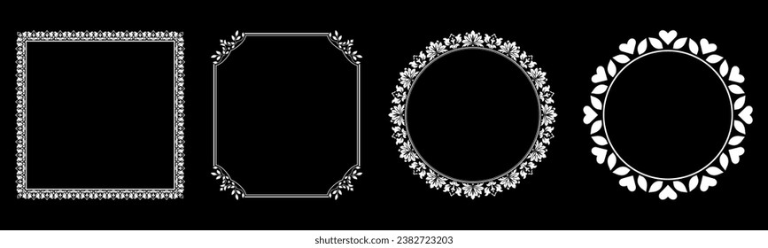 Set of decorative frames Elegant vector element for design in Eastern style, place for text. Floral black and white borders. Lace illustration for invitations and greeting cards.