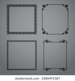 Set of decorative frames Elegant vector element for design in Eastern style, place for text. Floral black and gray borders. Lace illustration for invitations and greeting cards