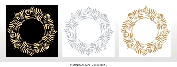 Set of decorative frames Elegant vector element for design in Eastern style, place for text. Floral black, gold and gray borders. Lace illustration for invitations and greeting cards
