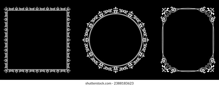 Set of decorative frames Elegant vector element for design in Eastern style, place for text. Floral black and white borders. Lace illustration for invitations and greeting cards.