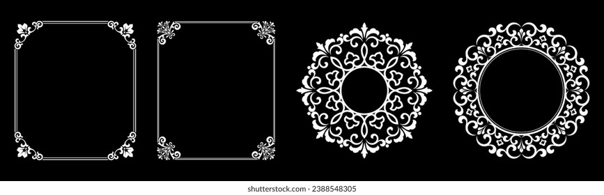Set of decorative frames Elegant vector element for design in Eastern style, place for text. Floral black and white borders. Lace illustration for invitations and greeting cards.