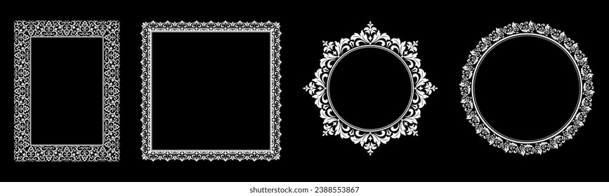 Set of decorative frames Elegant vector element for design in Eastern style, place for text. Floral black and white borders. Lace illustration for invitations and greeting cards.
