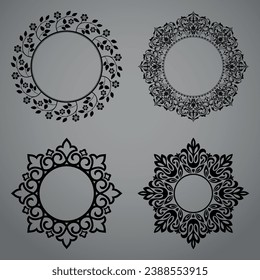 Set of decorative frames Elegant vector element for design in Eastern style, place for text. Floral black and gray borders. Lace illustration for invitations and greeting cards