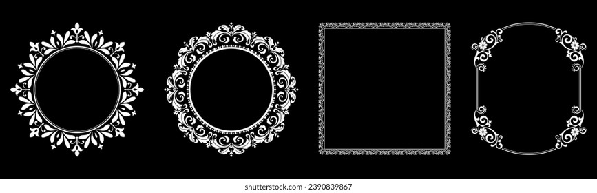 Set of decorative frames Elegant vector element for design in Eastern style, place for text. Floral black and white borders. Lace illustration for invitations and greeting cards.