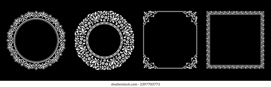 Set of decorative frames Elegant vector element for design in Eastern style, place for text. Floral black and white borders. Lace illustration for invitations and greeting cards.