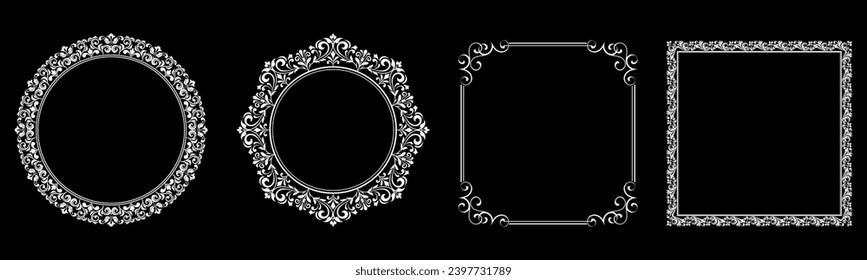 Set of decorative frames Elegant vector element for design in Eastern style, place for text. Floral black and white borders. Lace illustration for invitations and greeting cards.