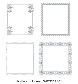 Set of decorative frames Elegant vector element for design in Eastern style, place for text. Floral gray and white borders. Lace illustration for invitations and greeting cards